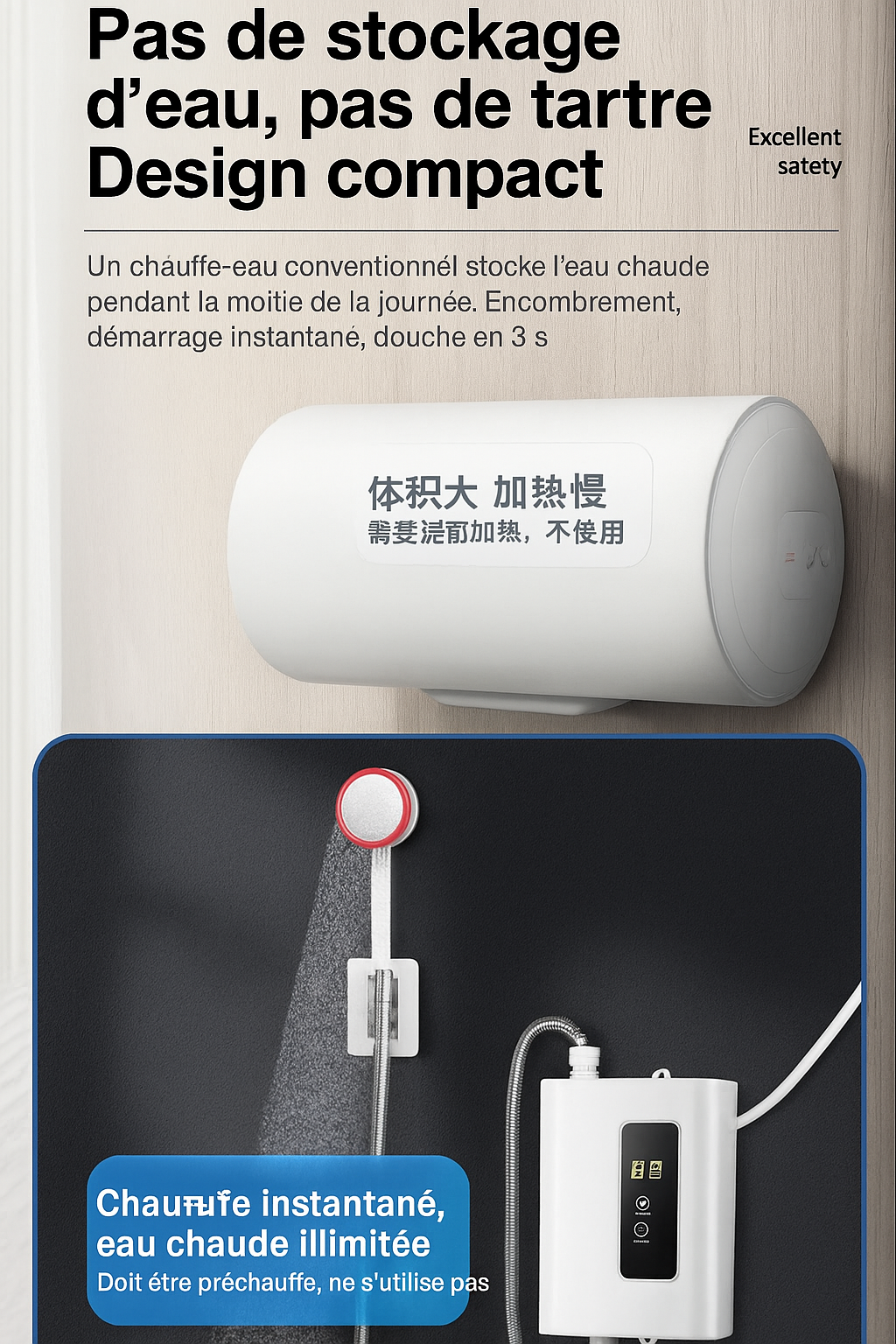 Chauffe-eau instantané – Eau chaude en 3 secondes au Burkina Faso