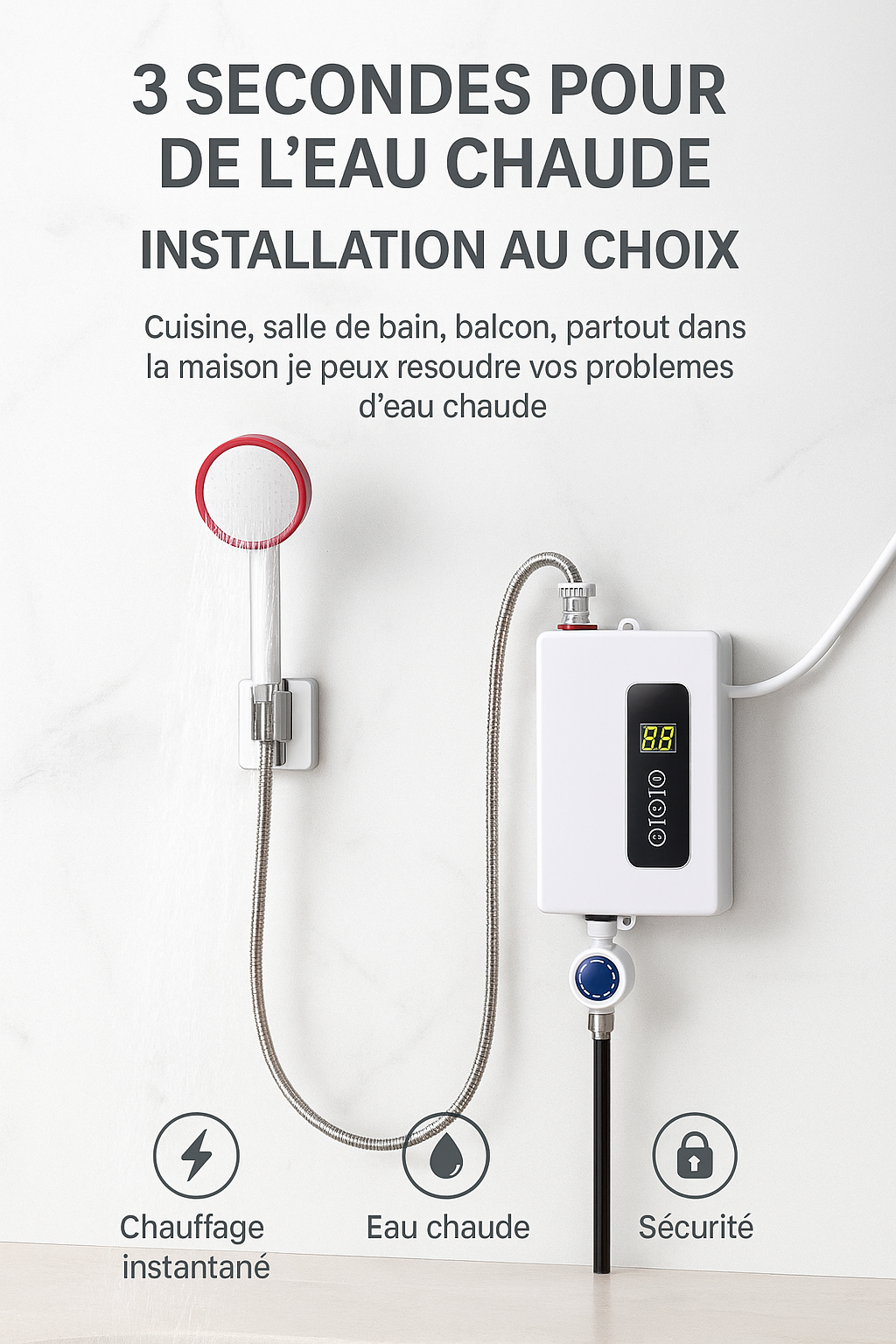 Chauffe-eau instantané – Eau chaude en 3 secondes au Burkina Faso